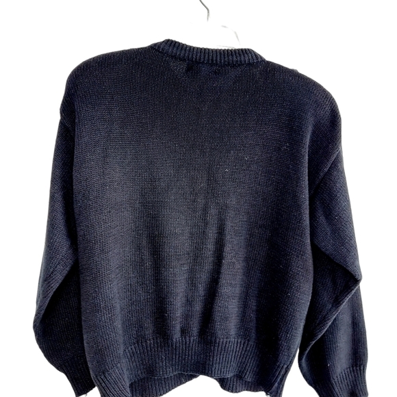 Vintage Cardigan Sweater Floral Bobbled Cable Knit Shoulder Pads Navy Cotton Y2K - Picture 5 of 16